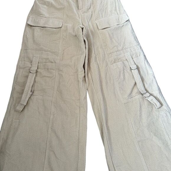 Super Wide Extra Baggy Cargo Punk Corduroy Neutral Cream High Waisted Pants - Picture 7 of 9